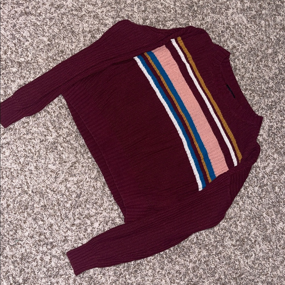Corral stripe crew neck sweater knit size small burgundy